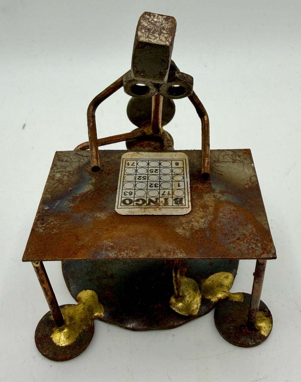 Rock Creek Metal Craft Handcrafted Recycled Nut 
& Bolt Bingo Player Figurine